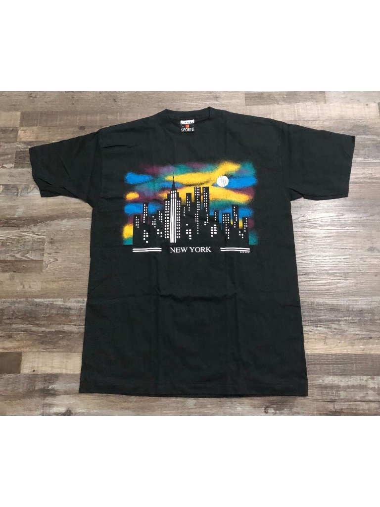 Vintage 1991 New York Skyline Graphic Mens Large Single Stitch T Shirt Black